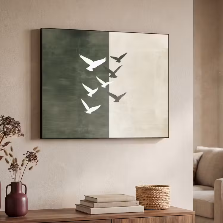 Japandi - Vogel - Groen Textielframe - compleet frame klein -sfeer3