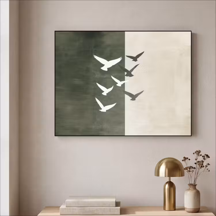 Japandi - Vogel - Groen Textielframe - compleet frame klein -sfeer2