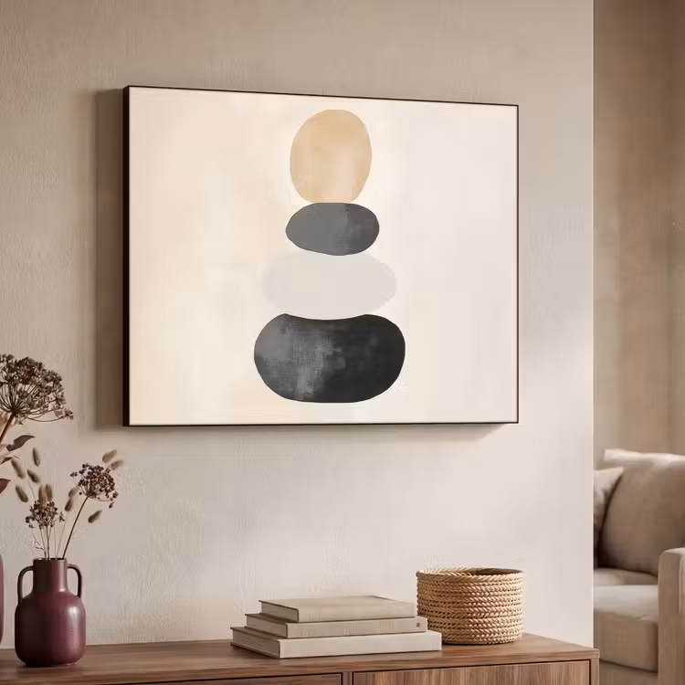 Japandi - Wabi sabi - Beige Textielframe zwart klein -sfeer3