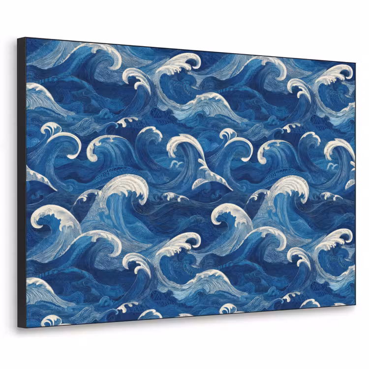 Japans - Oceaan - Golven - Blauw Textielframe zwart klein 947 -3d