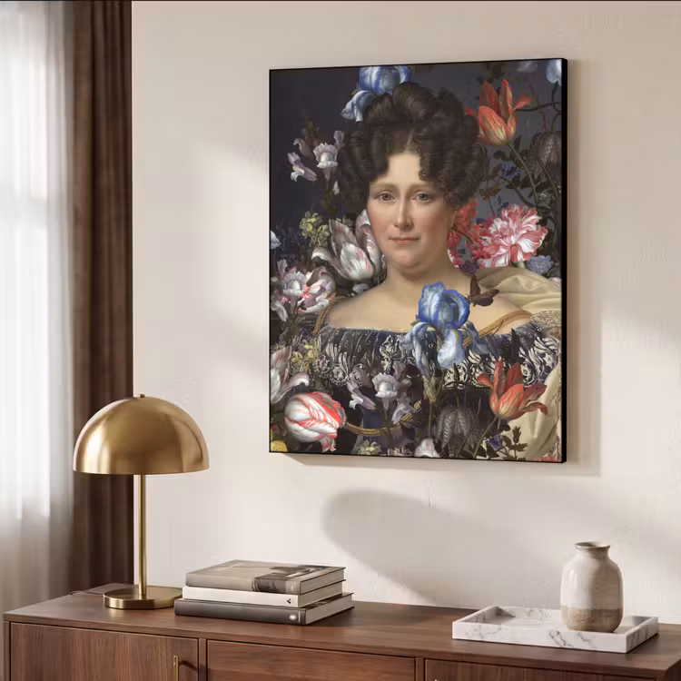 Johanna Henriette Engelen - Dubois Drahonet - Bloemen Textielframe zwart klein -sfeer3