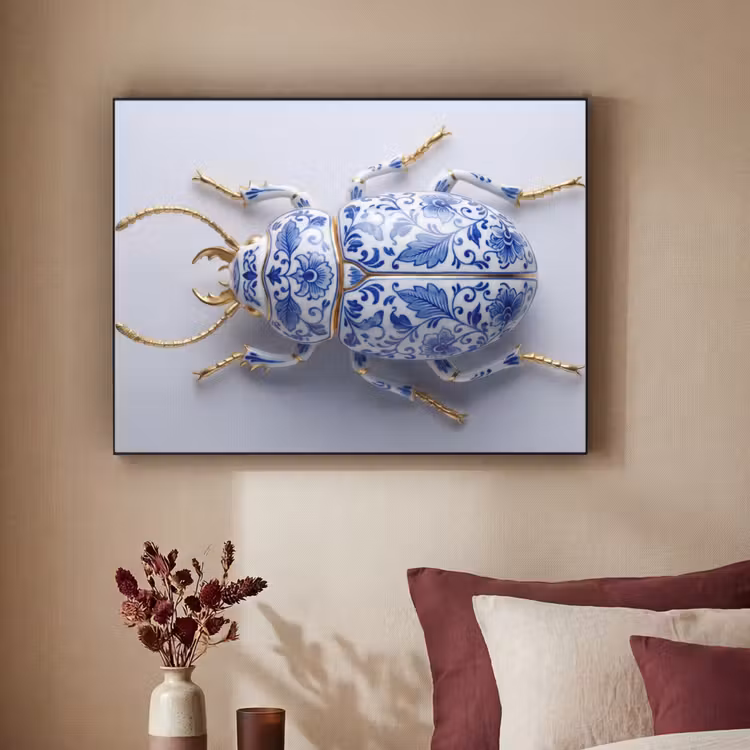 Art Frame - Käfer - Delfts - Blau - Gold - Kever - Delfts - Blauw - Goud Textielframe zwart klein