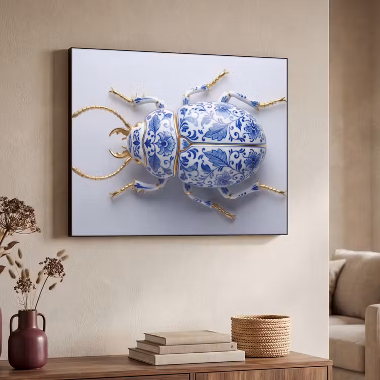 Art Frame - Käfer - Delfts - Blau - Gold - Kever - Delfts - Blauw - Goud Textielframe zwart klein