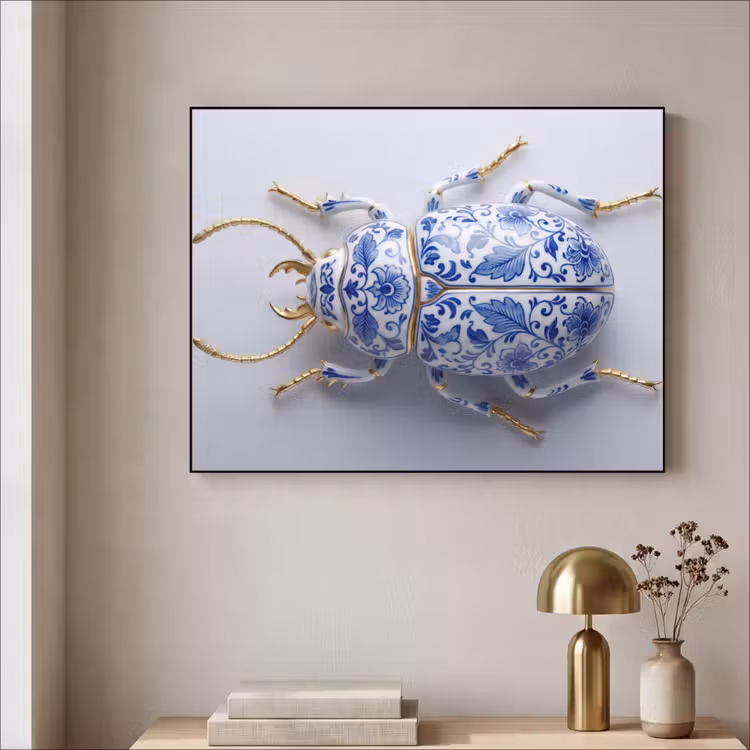 Art Frame - Käfer - Delfts - Blau - Gold - Kever - Delfts - Blauw - Goud Textielframe zwart klein