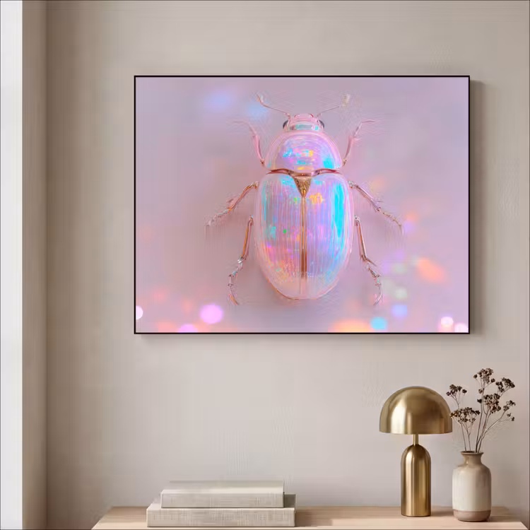 Kever - Metallic - Lichteffect - Roze Textielframe - compleet frame klein -sfeer2