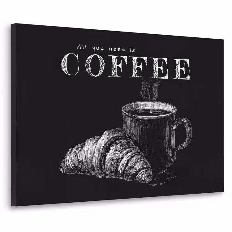 Koffie - Croissant - Tekst Textielframe zwart klein -3d