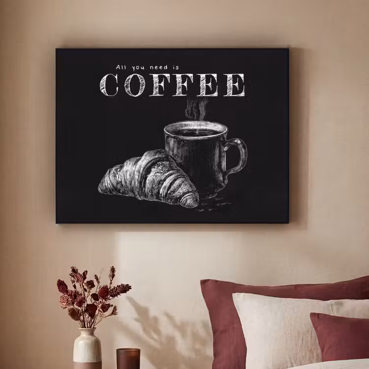 Koffie - Croissant - Tekst Textielframe - compleet frame klein -sfeer1