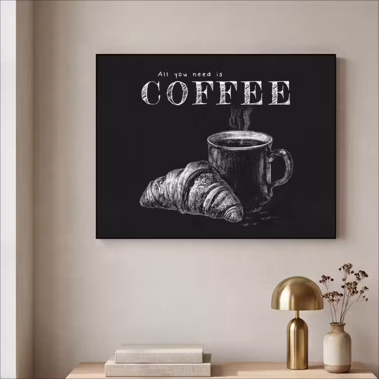 Koffie - Croissant - Tekst Textielframe - compleet frame klein -sfeer2
