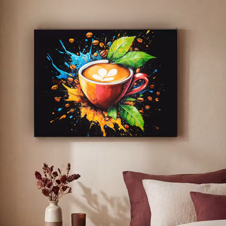Koffie - Graffiti - Drinken - Abstract Textielframe - compleet frame klein -sfeer1