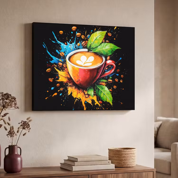 Koffie - Graffiti - Drinken - Abstract Textielframe zwart klein -sfeer3