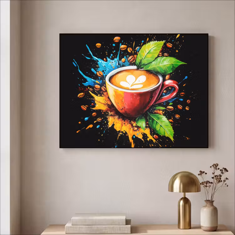 Koffie - Graffiti - Drinken - Abstract Textielframe zwart klein -sfeer2