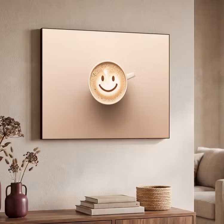 Koffie - Melkschuim - Lach - Beige Textielframe - compleet frame klein -sfeer3