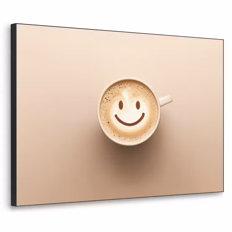 Koffie - Melkschuim - Lach - Beige Textielframe zwart klein -3d