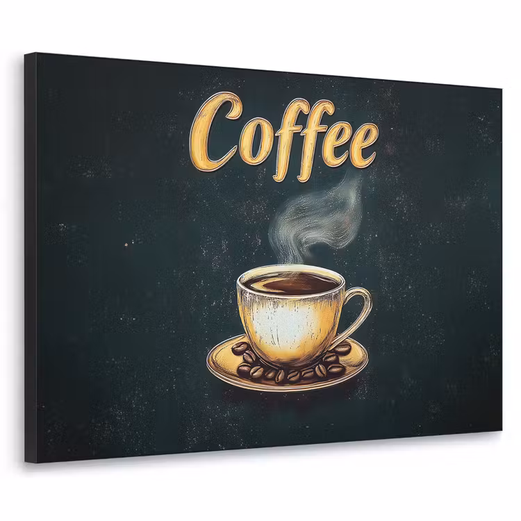 Koffie - Schotel - Koffiebonen - Retro Textielframe - compleet frame klein -3d