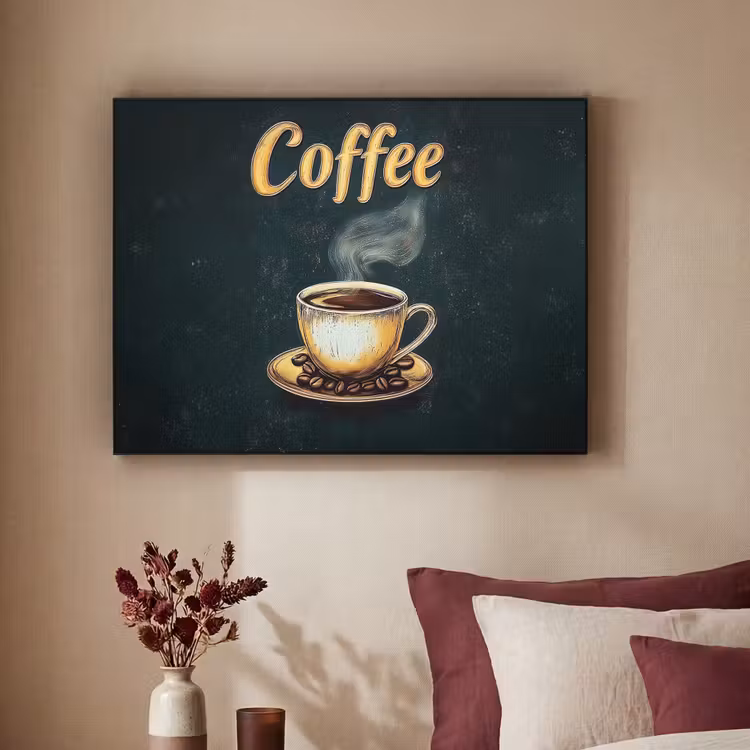 Koffie - Schotel - Koffiebonen - Retro Textielframe - compleet frame klein -sfeer1