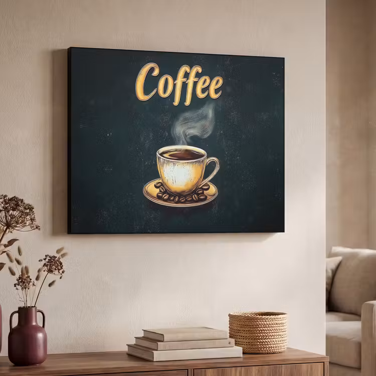 Koffie - Schotel - Koffiebonen - Retro Textielframe - compleet frame klein -sfeer3