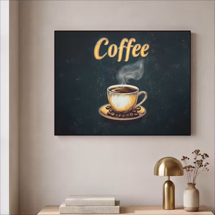 Koffie - Schotel - Koffiebonen - Retro Textielframe - compleet frame klein -sfeer2