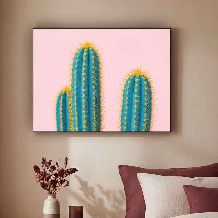 Art Frame - Kakteen - Modern - Pastell - Cactussen - Modern - Pastel Textielframe zwart klein