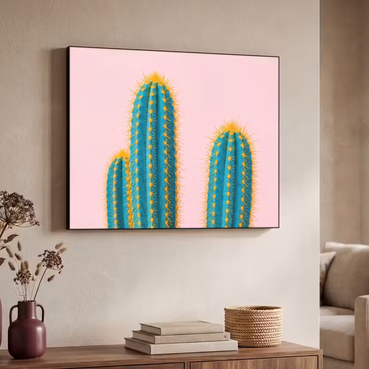 Art Frame - Kakteen - Modern - Pastell - Cactussen - Modern - Pastel Textielframe zwart klein