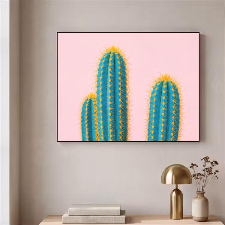 Art Frame - Kakteen - Modern - Pastell - Cactussen - Modern - Pastel Textielframe zwart klein