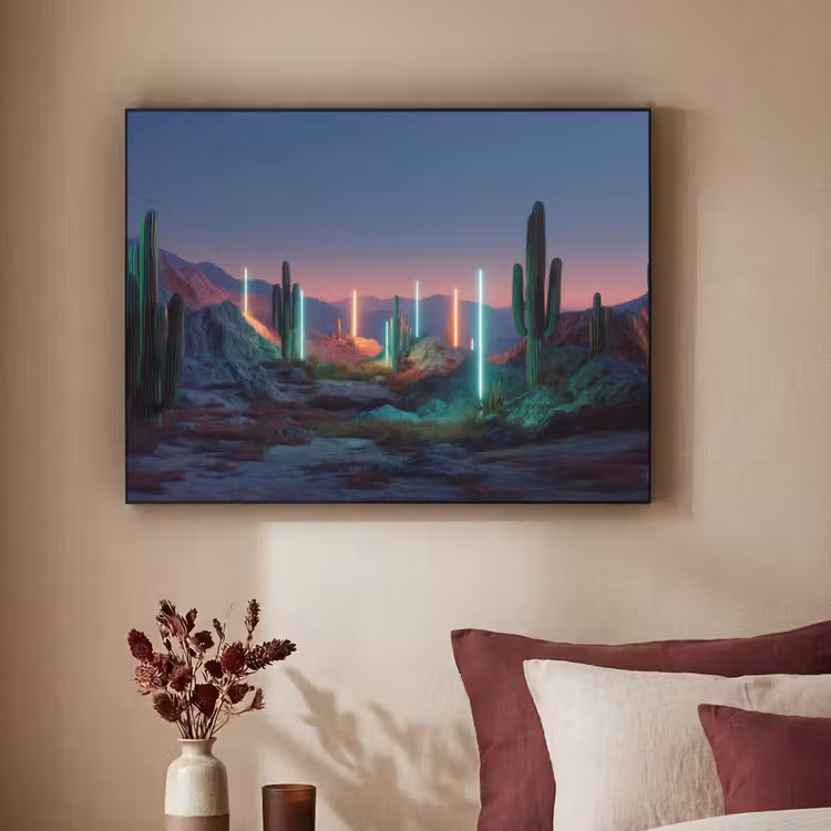 Cactus - Lichtzuilen - Zonsondergang Textielframe - compleet frame klein -sfeer1