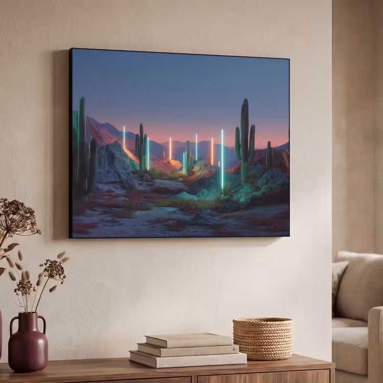 Cactus - Lichtzuilen - Zonsondergang Textielframe - compleet frame klein -sfeer3