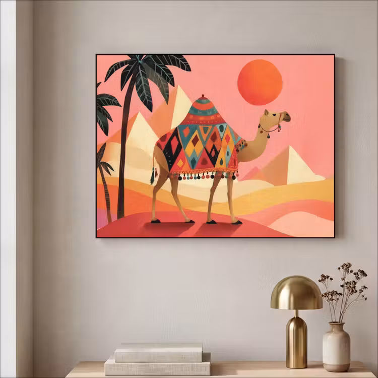 Kameel - Pyramides - Rode zon Textielframe - compleet frame klein -sfeer2