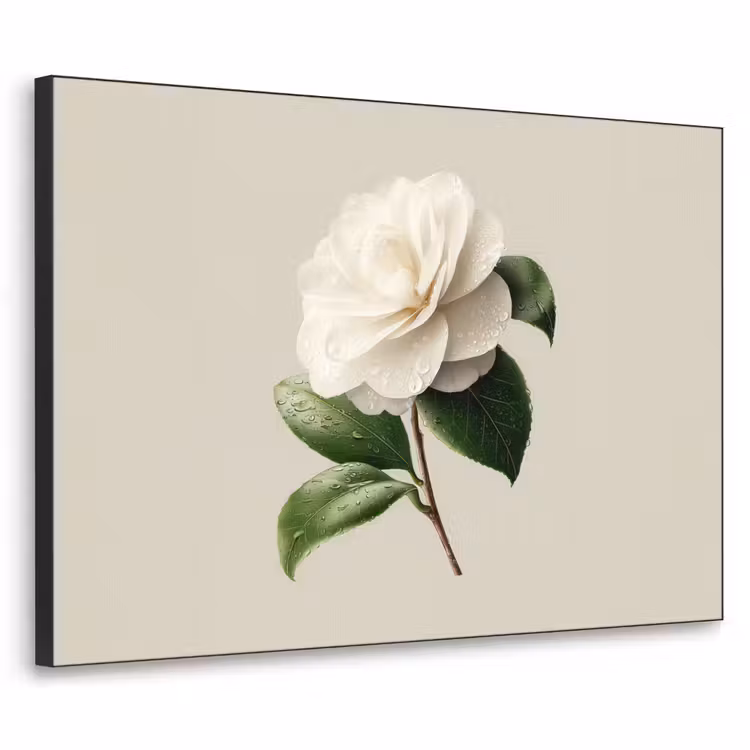 Cameliabloem - Wit - Groen Textielframe zwart klein -3d