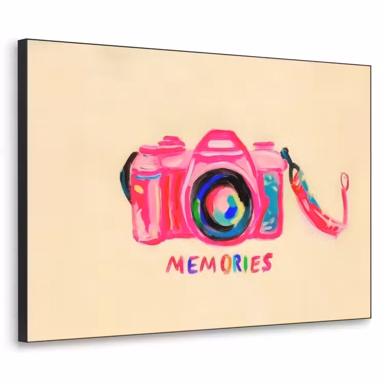 Camera - Memories - Roze - Geschilderd Textielframe zwart klein -3d