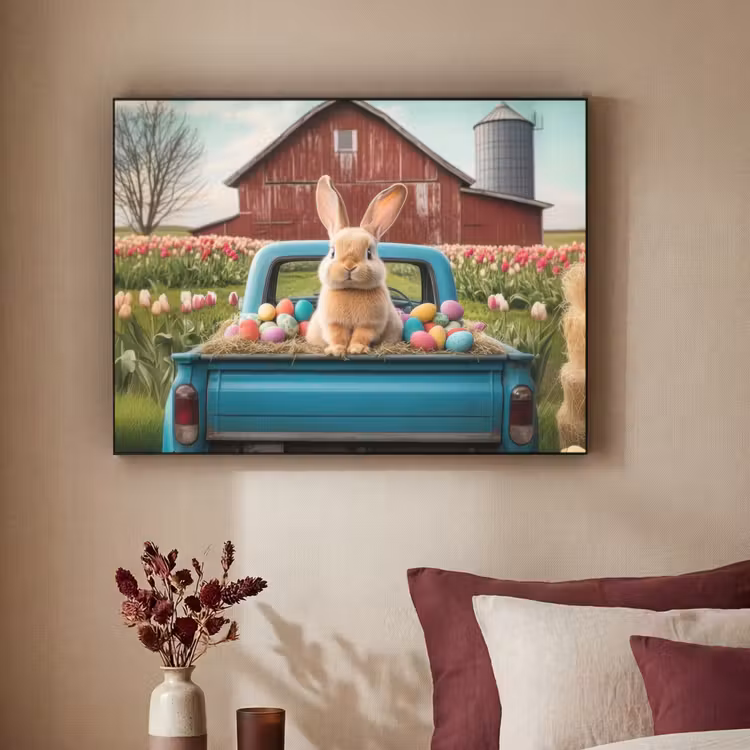 Konijn - Boerderij - Eieren Textielframe zwart klein -sfeer1