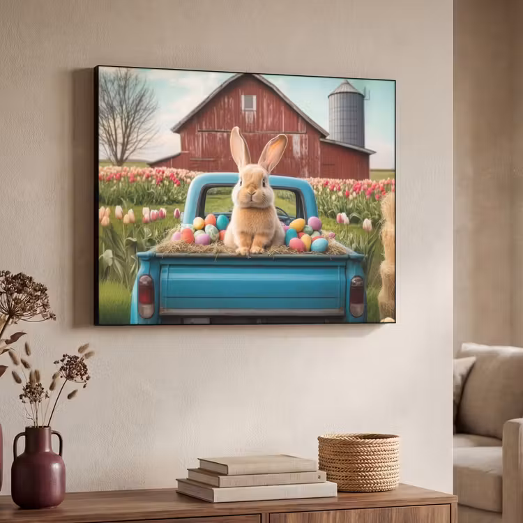 Konijn - Boerderij - Eieren Textielframe zwart klein -sfeer3