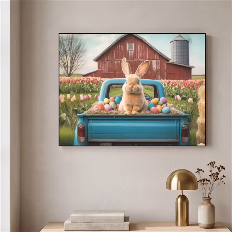 Konijn - Boerderij - Eieren Textielframe - compleet frame klein -sfeer2