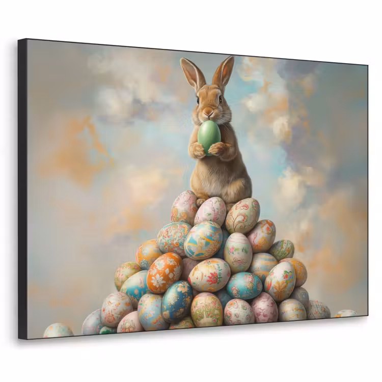 Konijn - Eieren - Kleurrijk Textielframe zwart klein -3d