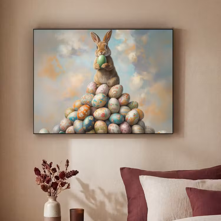 Konijn - Eieren - Kleurrijk Textielframe zwart klein -sfeer1
