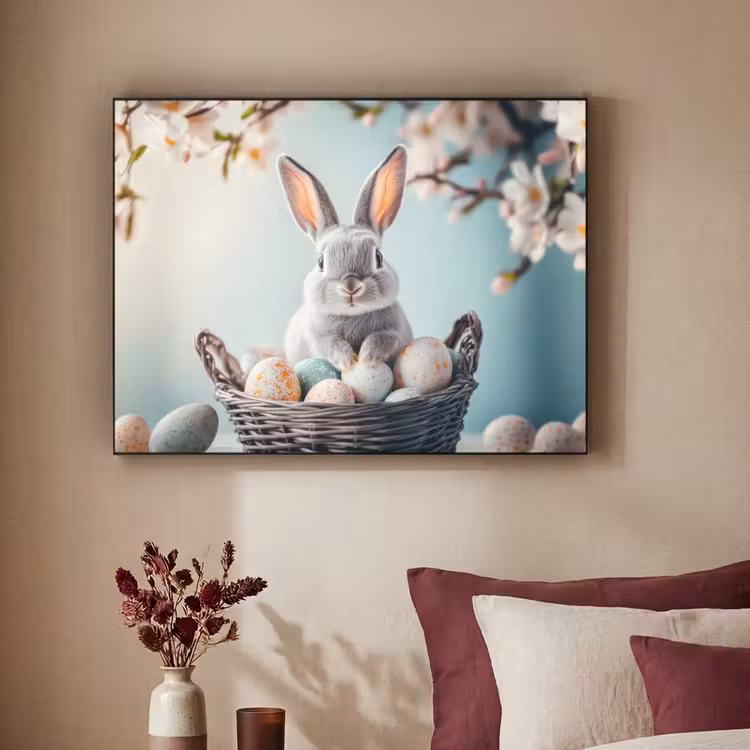 Konijn - Eieren - Mand Textielframe - compleet frame klein -sfeer1