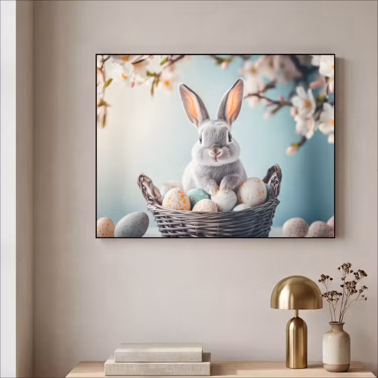 Konijn - Eieren - Mand Textielframe zwart klein -sfeer2