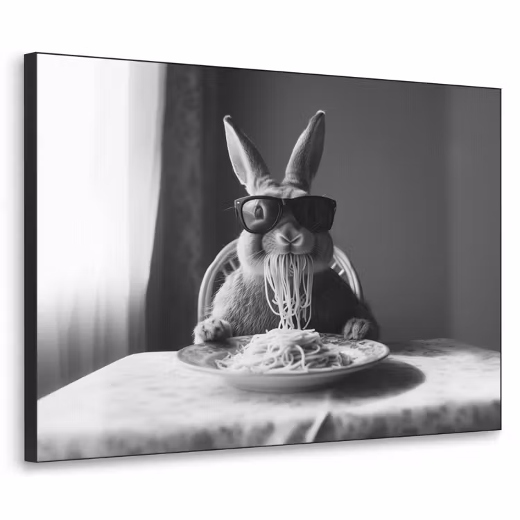 Konijn - Bunny - Zonnebril - Tafelkleed - Pasta - Schattig Textielframe zwart klein -3d