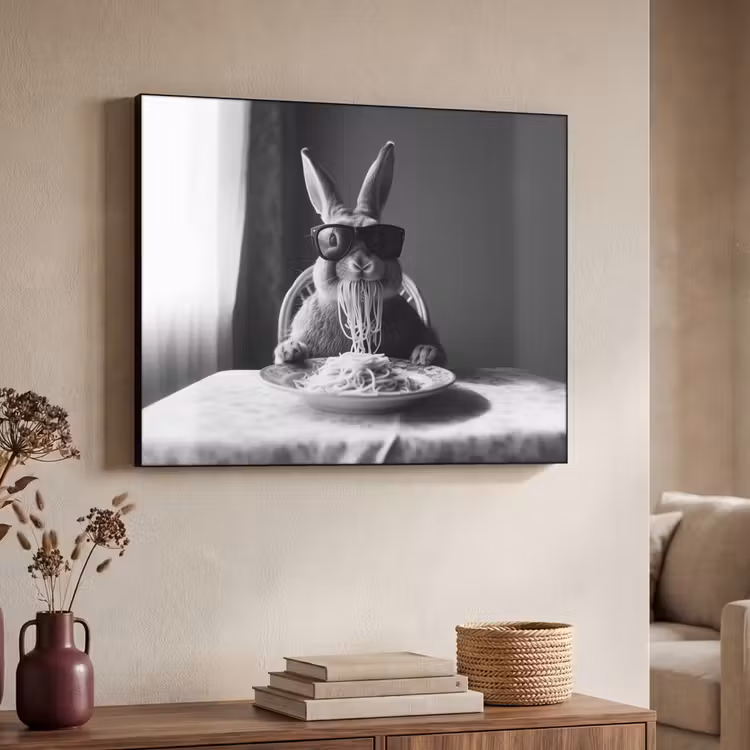 Konijn - Bunny - Zonnebril - Tafelkleed - Pasta - Schattig Textielframe zwart klein -sfeer3