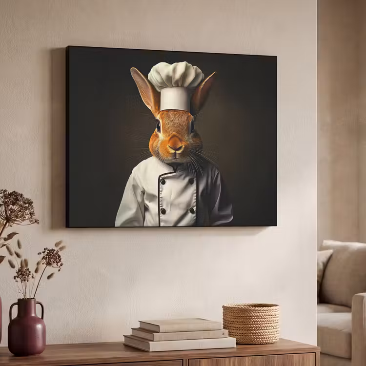 Konijn - Kok - Dier Textielframe zwart klein -sfeer3
