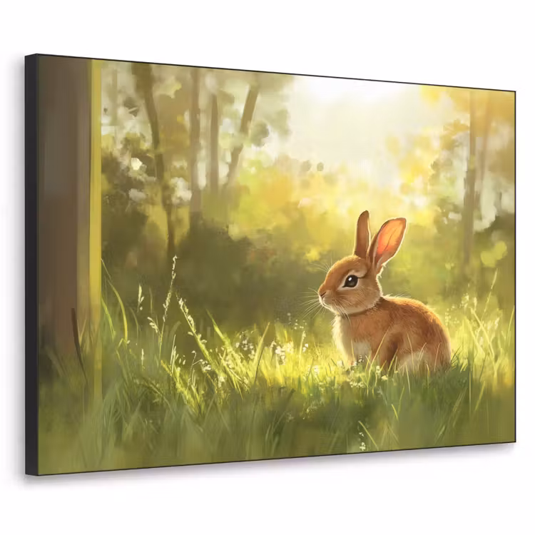 Konijn - Zonlicht - Bos Textielframe zwart klein -3d