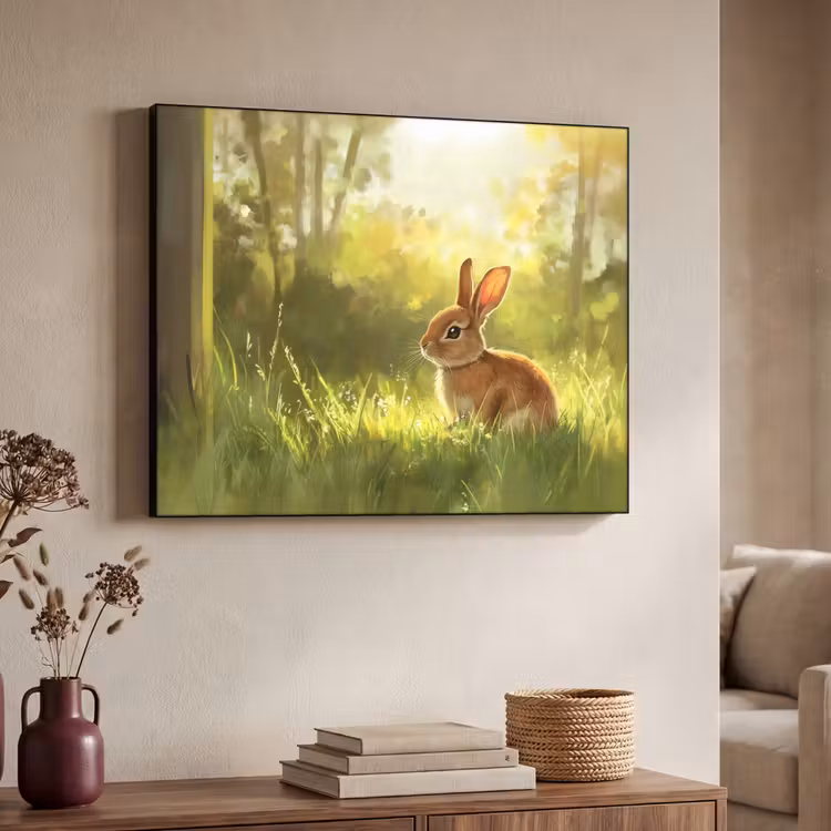 Konijn - Zonlicht - Bos Textielframe - compleet frame klein -sfeer3