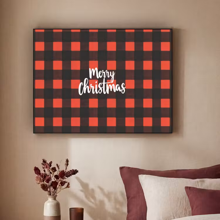 Geruit - Rood - Tekst - Christmas Textielframe zwart klein -sfeer1