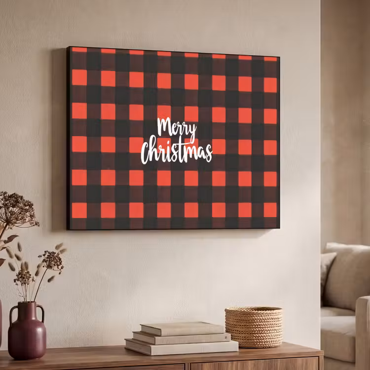 Geruit - Rood - Tekst - Christmas Textielframe zwart klein -sfeer3