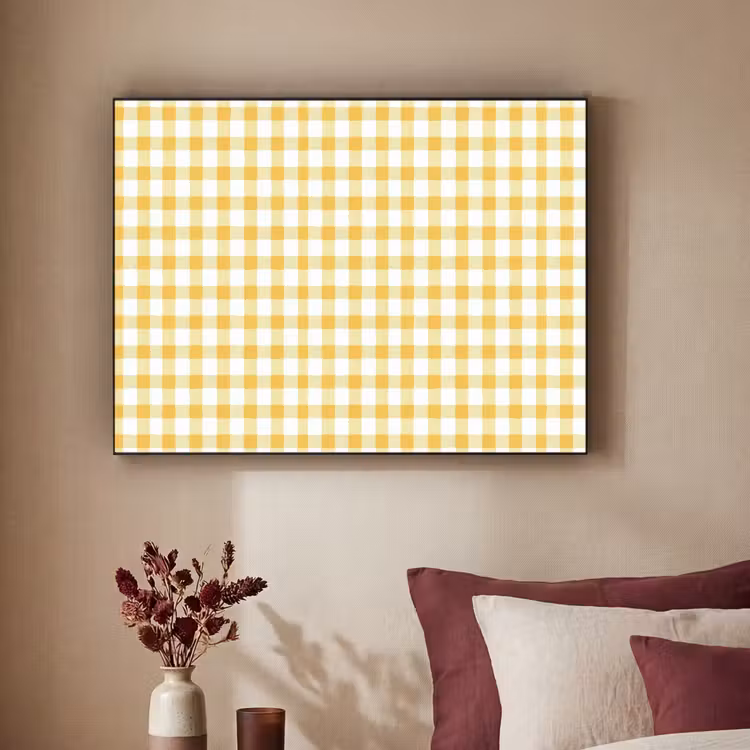 Ruit - Gingham - Klassiek - Geel en Wit Textielframe zwart klein 947 -sfeer1