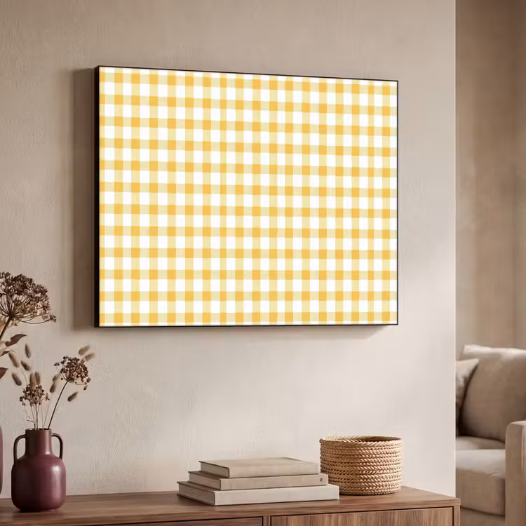 Ruit - Gingham - Klassiek - Geel en Wit Textielframe zwart klein 947 -sfeer3