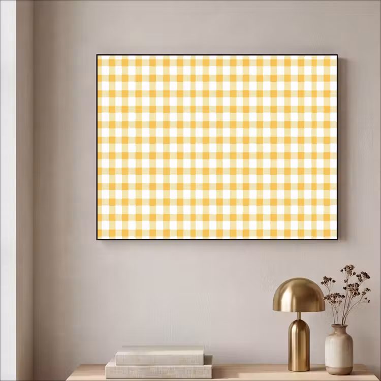 Ruit - Gingham - Klassiek - Geel en Wit Textielframe zwart klein 947 -sfeer2