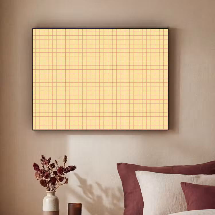 Ruitjes - Grid - Minimalistisch - Geel - Roze Textielframe zwart klein 947 -sfeer1