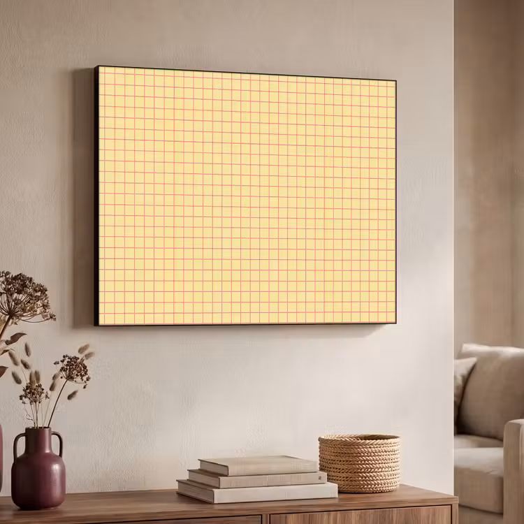 Ruitjes - Grid - Minimalistisch - Geel - Roze Textielframe zwart klein 947 -sfeer3