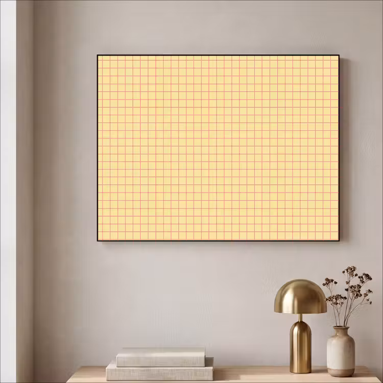 Ruitjes - Grid - Minimalistisch - Geel - Roze Textielframe zwart klein 947 -sfeer2