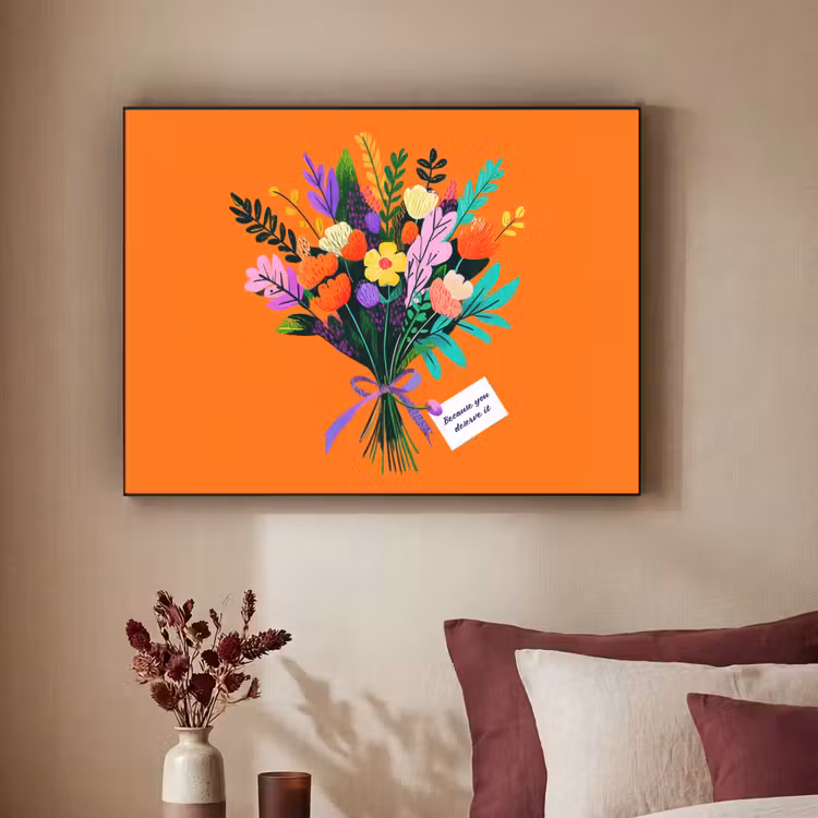 Kaartje - Boeket - Bloemen Textielframe - compleet frame klein -sfeer1